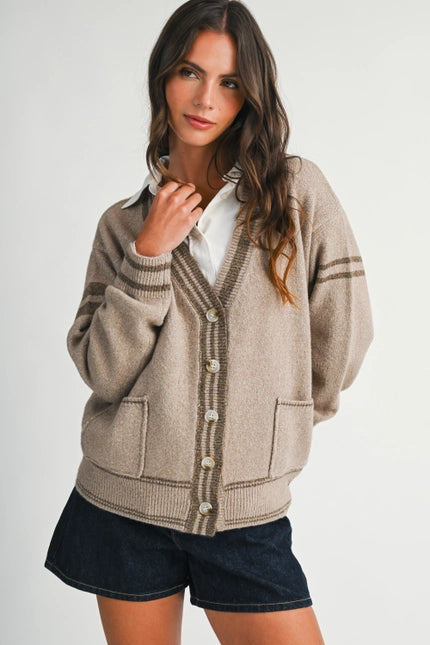Wheat Varsity Stripe Cardigan