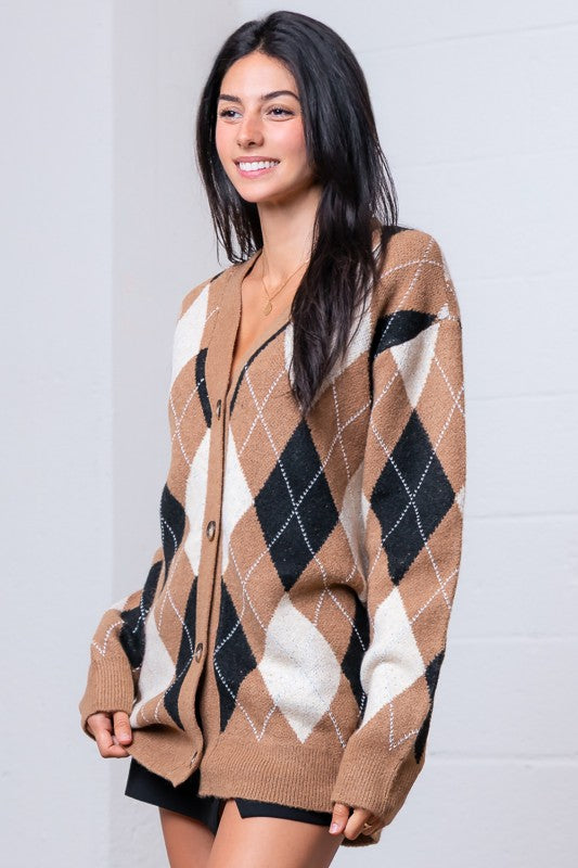 Argyle Button Cardigan
