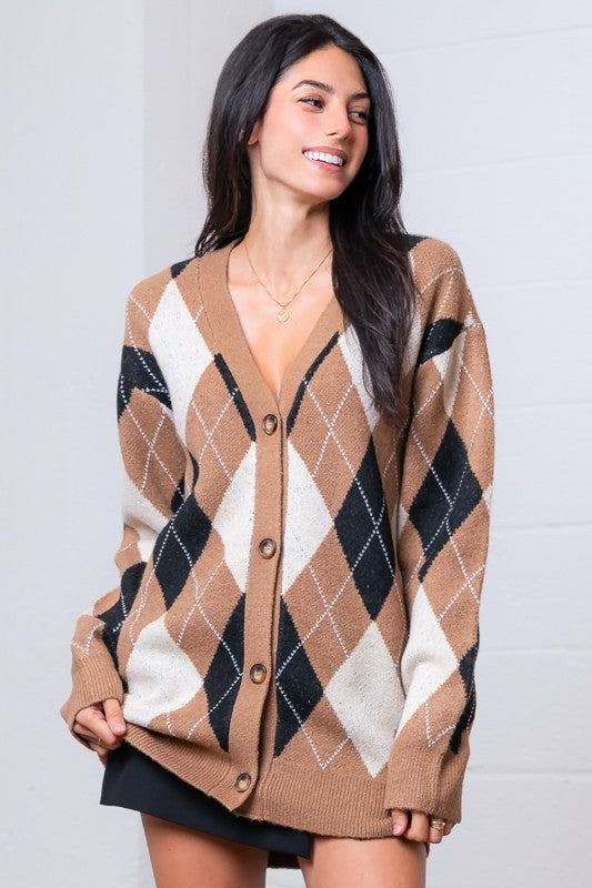 Argyle Button Cardigan