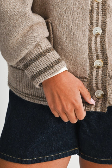 Wheat Varsity Stripe Cardigan