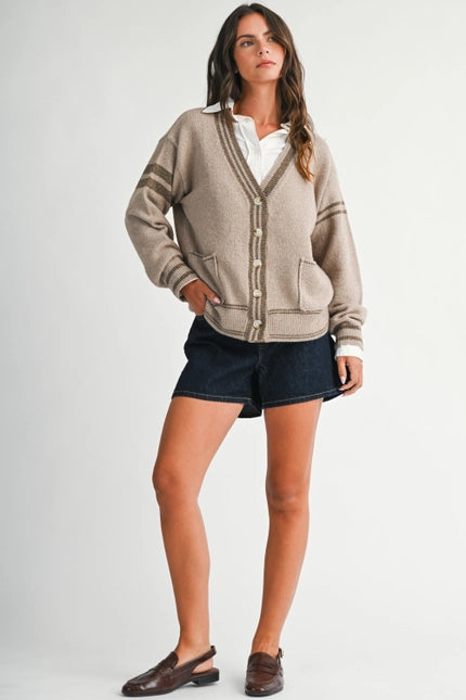 Wheat Varsity Stripe Cardigan