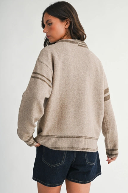 Wheat Varsity Stripe Cardigan