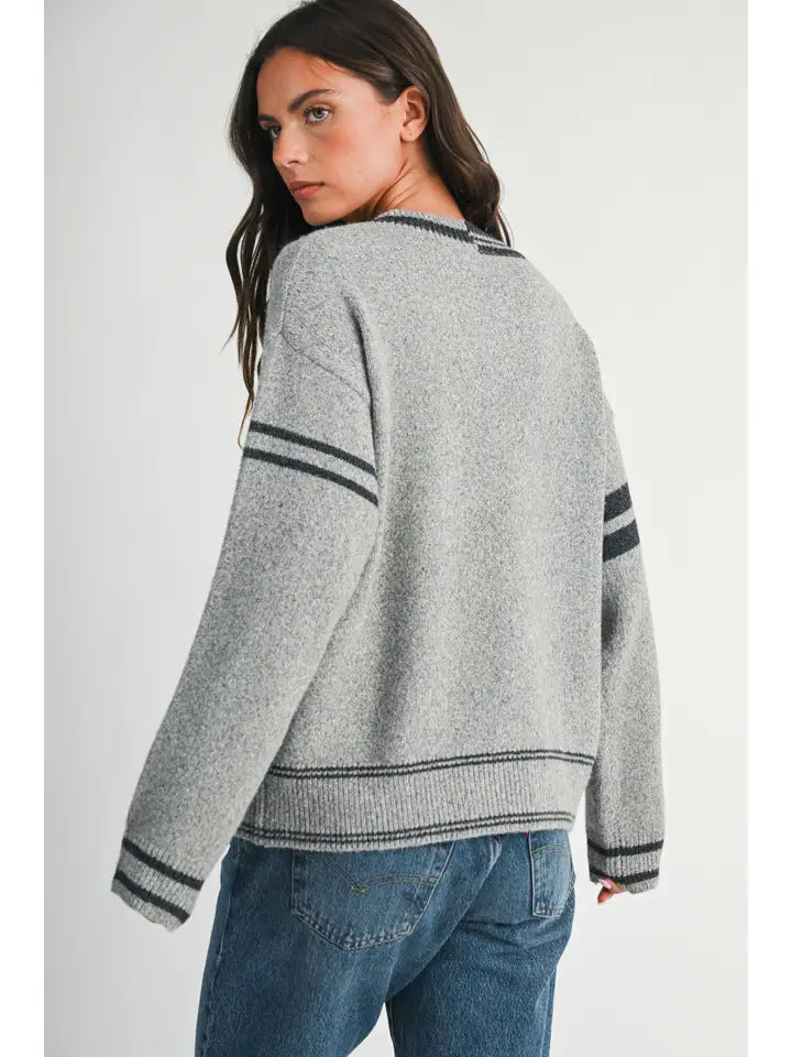 Gray Varsity Stripe Cardigan